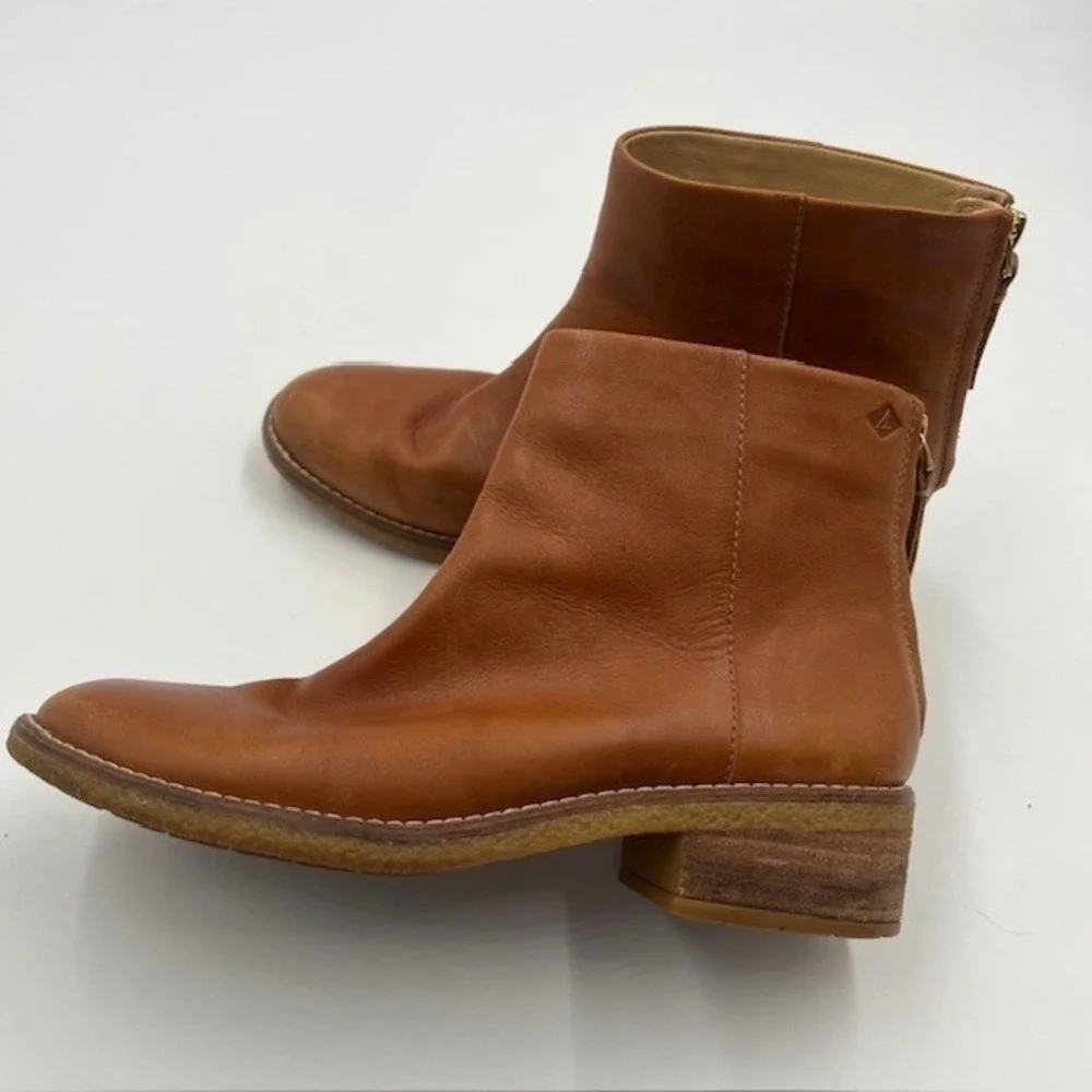 Sperry Top-Sider Womens Tan Leather Back Zip Ankle Boots STS82011‎ Size 7/6.5
